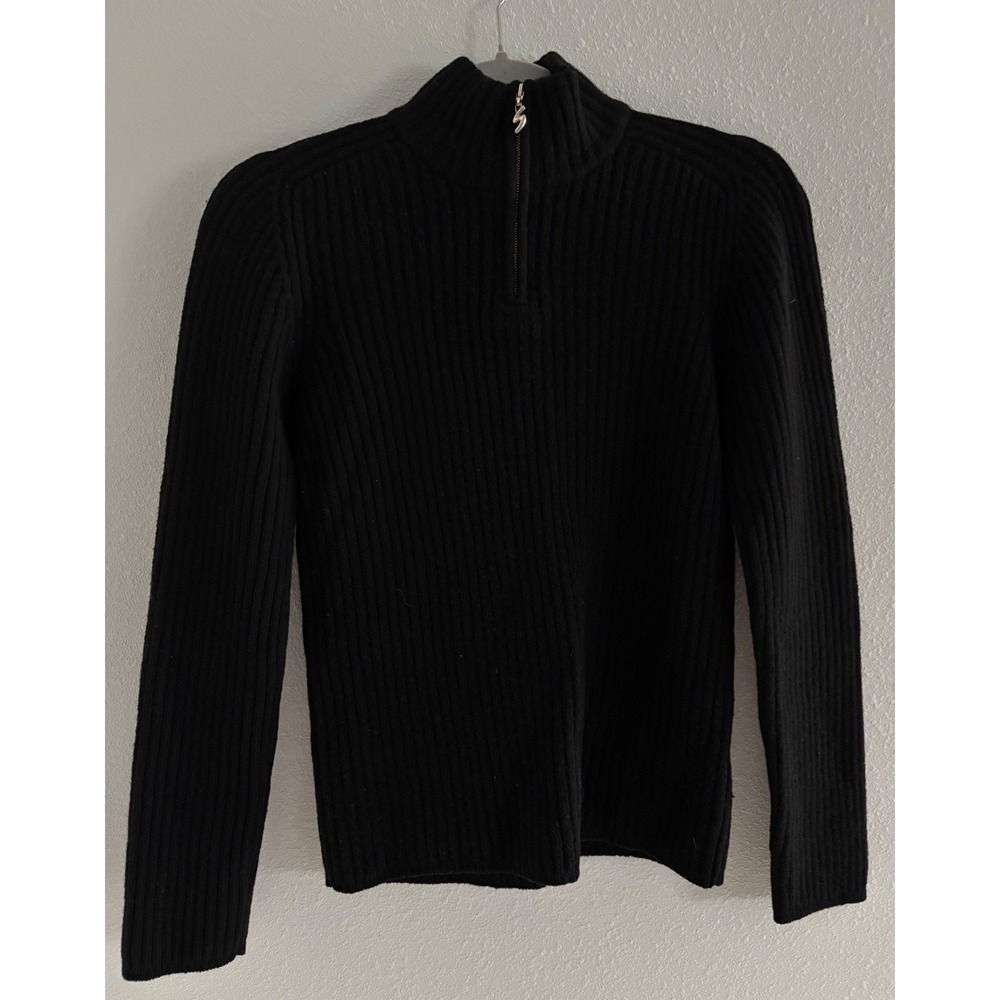 Bogner Virgin Wool Sweater Women Medium Black Quarter Zip Long Sleeve Ski Luxury